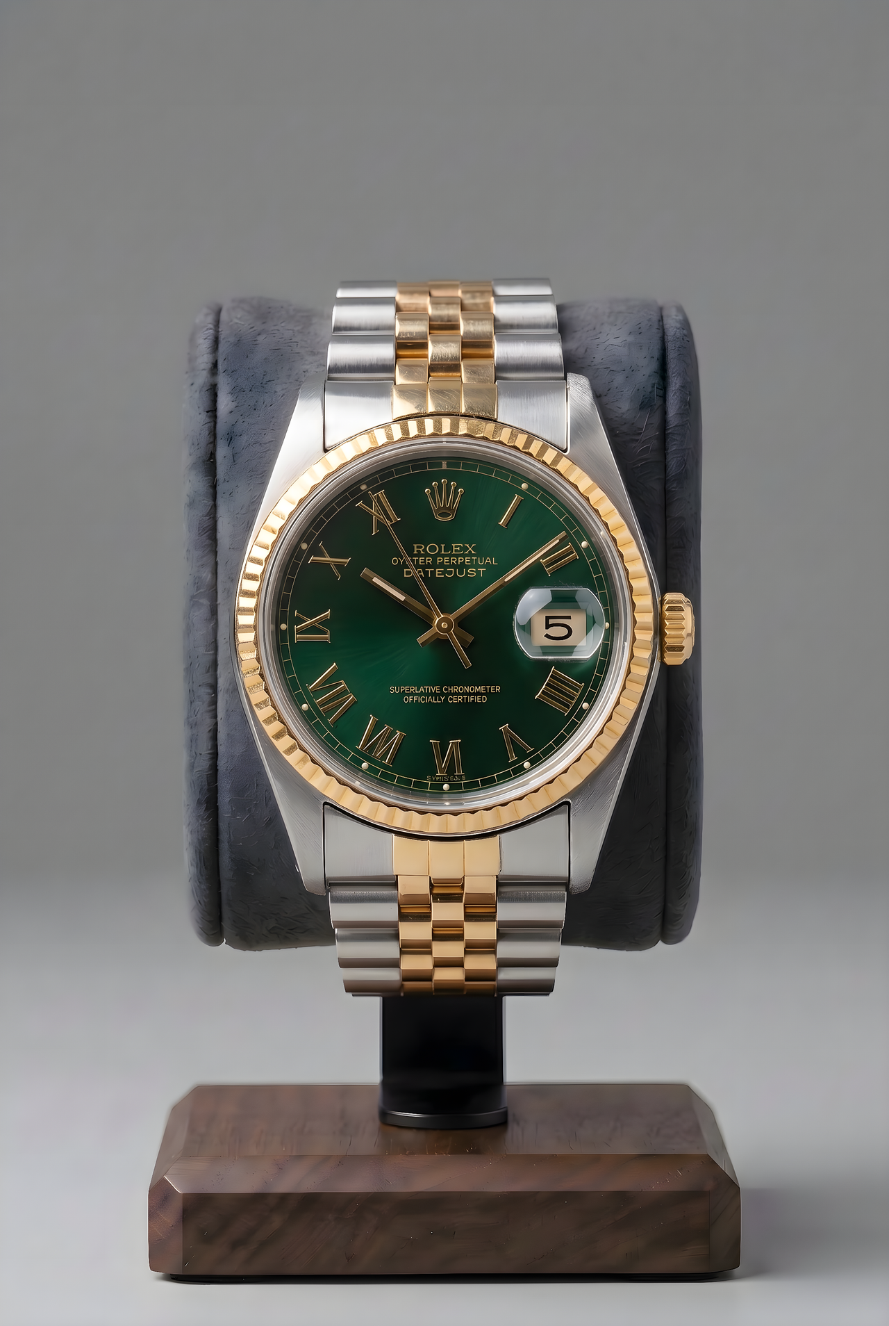 Rolex Datejust 36MM 1601 Green Roman Dial Fluted Bezel Two Tone Yellow Gold Jubilee Bracelet